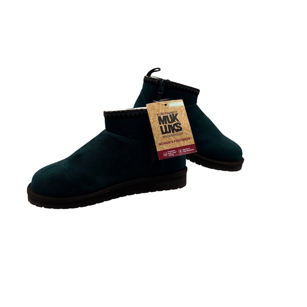 Muk‎ Luks Ankle Boots Women Size 7W Teal New Faux Suede Fur Lined Zip Up